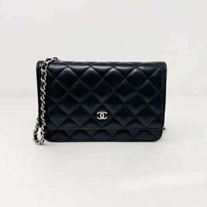 Chanel Black Lambskin Classic Wallet On Chain